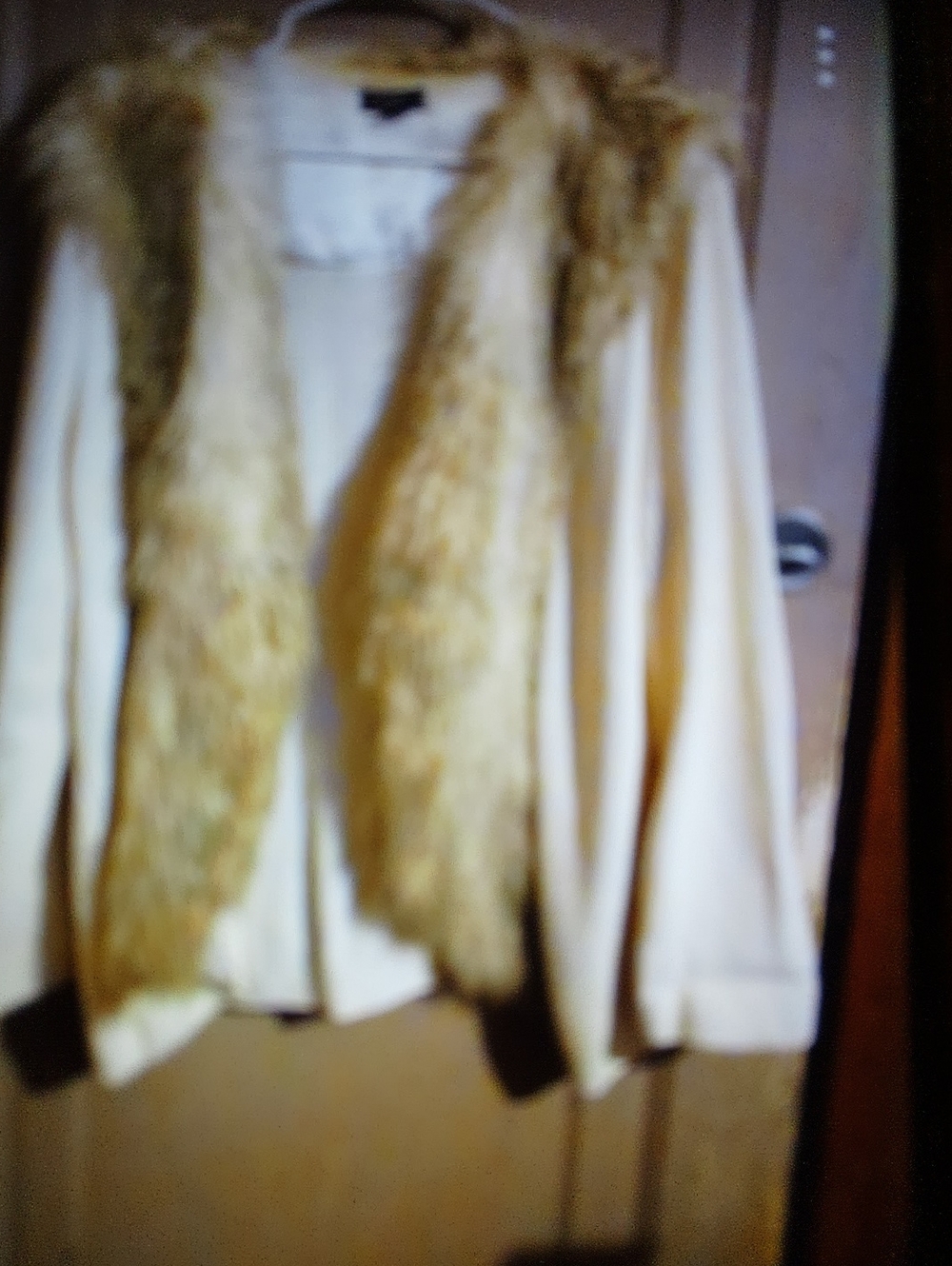 Lisa international Cream Cardigan with Tan Faux-Fur Trim
